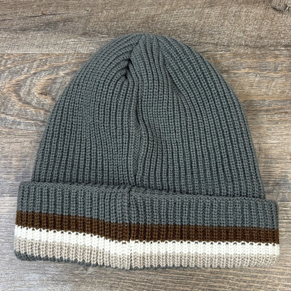 True Religion Sherpa Lined Knit Beanie Hat | Gray Cream Brown | Winter Cap